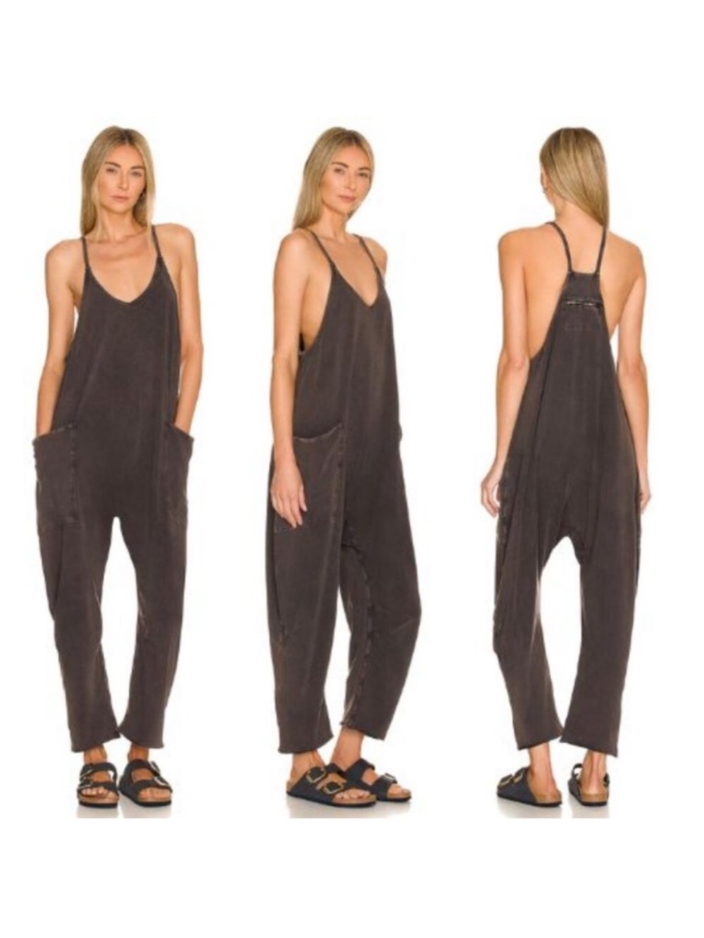 Free People FP Movement Hot Shot Onesie Jumpsuit Slouchy Brown Black Size M